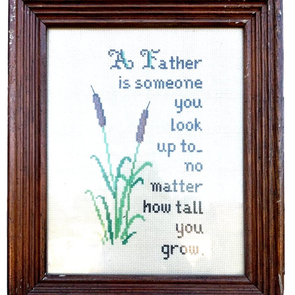Vintage Father Quote Handmade Framed Cross Stitch Embroidery Picture 8x10